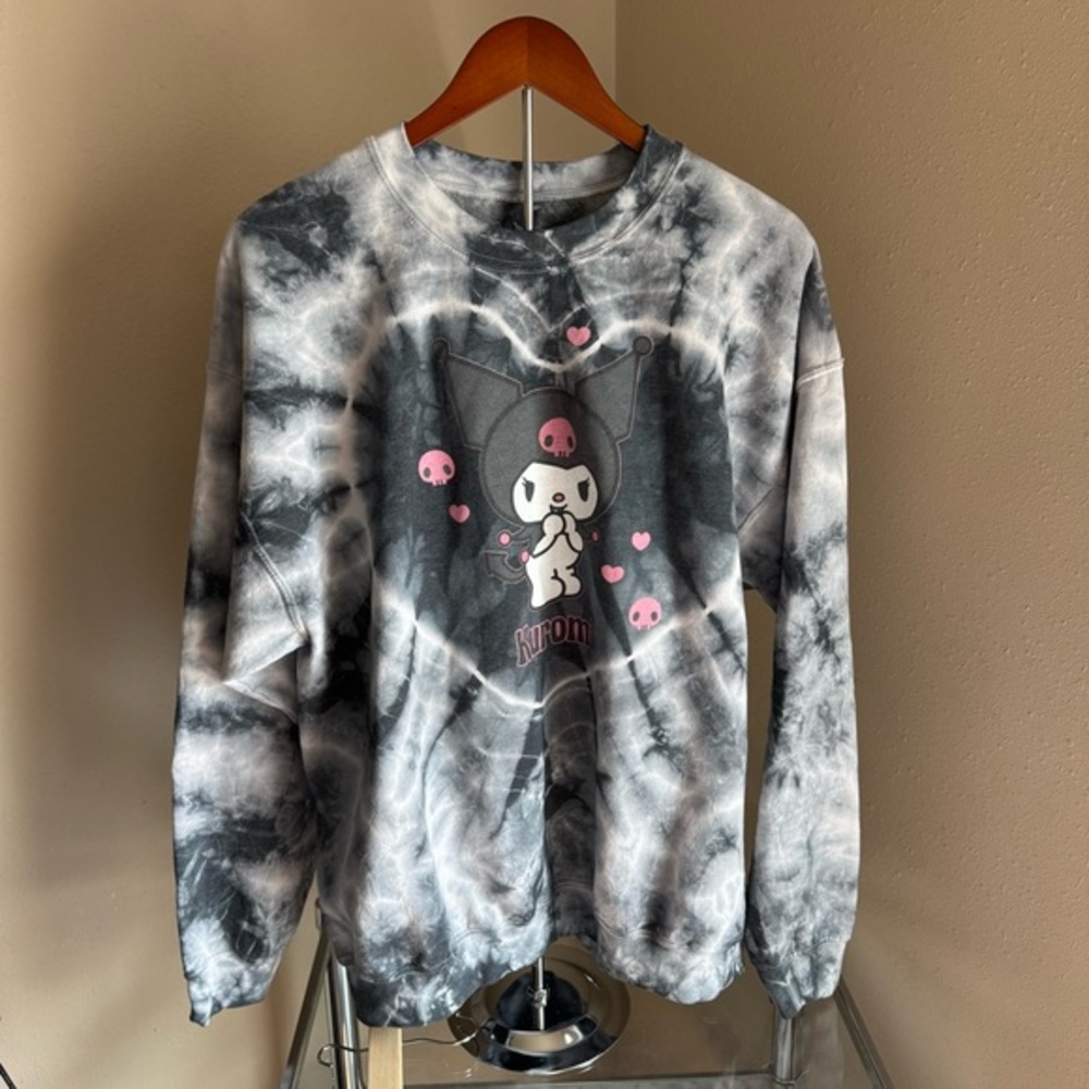 Bioworld Kuromi Tie-Dye Sweater - Black, Gray, and Pink